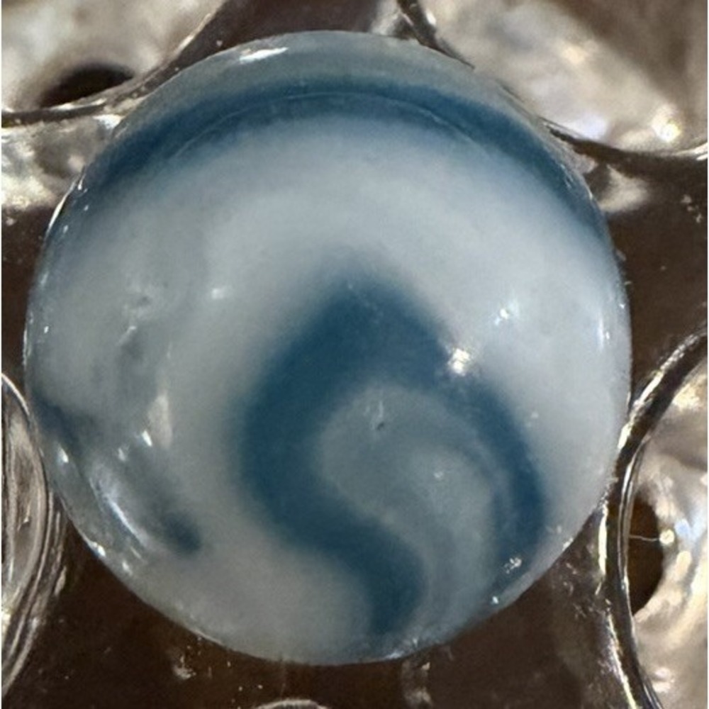 Vintage Akro Agate Prize Name Blue White Corkscrew Marble .61" 5/8"